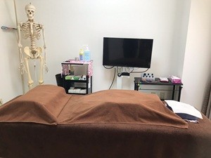 鍼・マッサージ施術用ベッドと骨模型